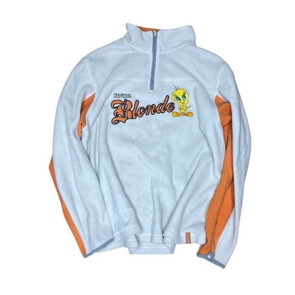 Y2K Tweety Bird Natural Blonde Looney Tunes 1/2 Zip Pullover Women’s - Picture 1 of 6